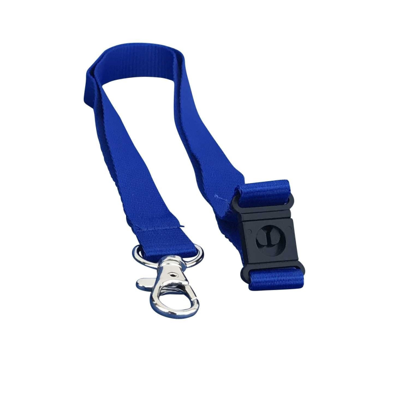 Cordon tramé Premium Bleu Roi 15mm, mousqueton et clip sécuritaire