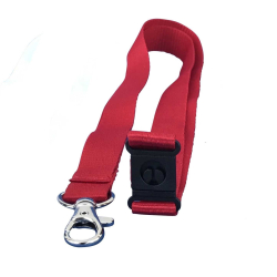 Cordon tramé Premium Rouge 15mm, mousqueton et clip sécuritaire