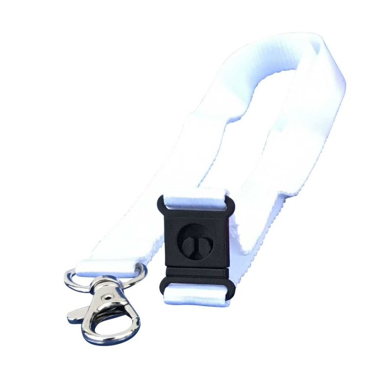 Cordon tramé Premium Blanc 15mm -  mousqueton et clip sécuritaire