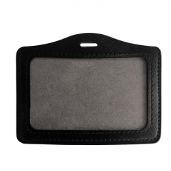 Porte badge en cuir noir format standard horizontal - Cardalis