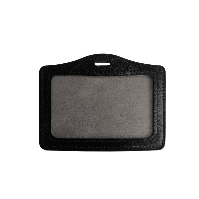 Porte badge en cuir noir format standard horizontal - Cardalis