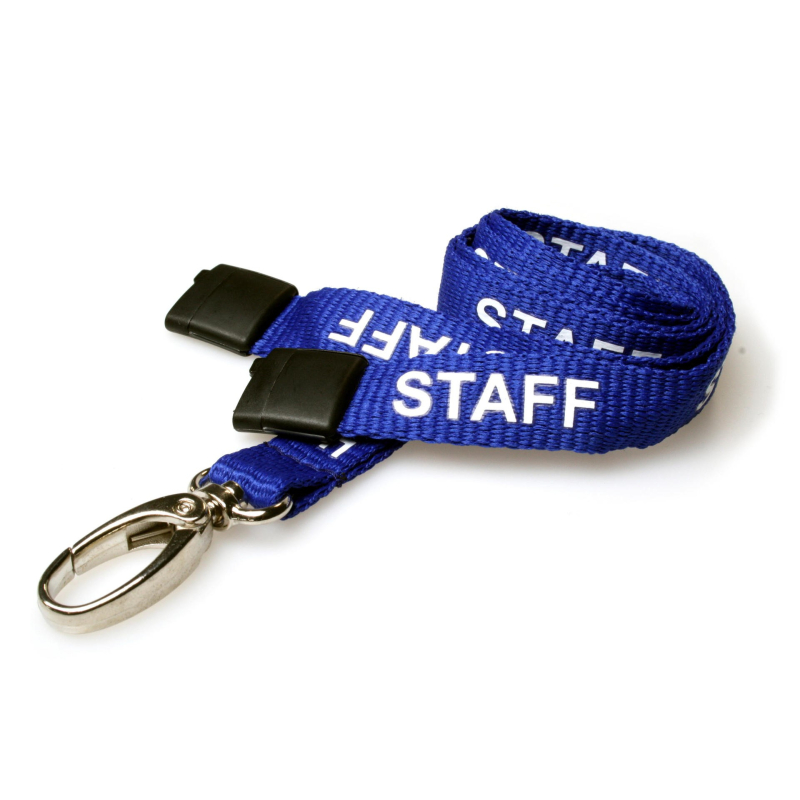 CUP_STAFF_RB - Cordon sécuritaire imprimé STAFF bleu - mousqueton deluxe CUP_STAFF_RB - Cordon sécuritaire imprimé STAFF bleu - mousqueton deluxe