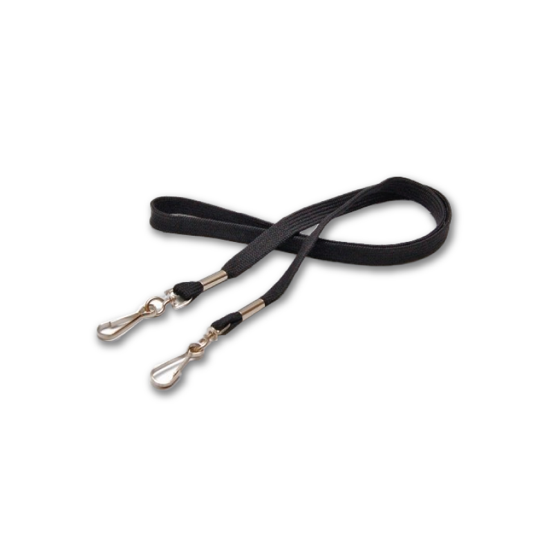 Cordon tour de cou 12mm - attache deux mousquetons simplex noir Cordon tour de cou 12mm - attache deux mousquetons simplex noir