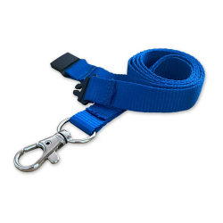 Cordon tramé Premium Bleu Roi 15mm -  mousqueton et clip sécuritaire