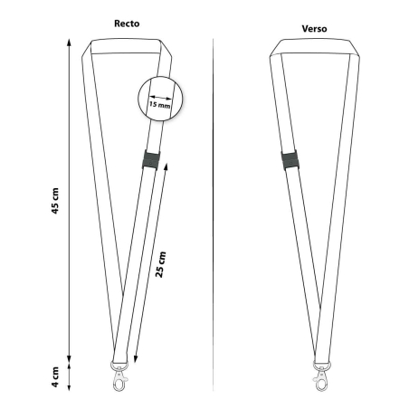 Schéma cordon tramé PREMIUM 15 mm avec mousqueton et clip sécuritaire - Blanc