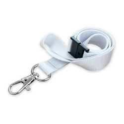 Cordon tramé PREMIUM 15 mm avec mousqueton et clip sécuritaire - Blanc enroulé