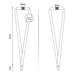Schéma Cordon tramé PREMIUM 15 mm avec mousqueton et clip sécuritaire - Rouge