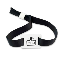 Bracelet tissu satin 15 mm avec plaque RFID - Noir