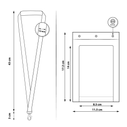 Porte badge tour de cou cartonné format A6 - cordon noir attache fermoir - lot de 100 (dimensions)