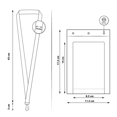 Porte badge tour de cou cartonné format A6 - cordon noir attache fermoir - lot de 100 (dimensions)