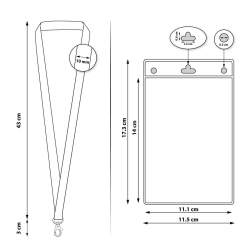 Porte badge tour de cou PVC format A6 - cordon noir attache fermoir - lot de 100 (dimensions)