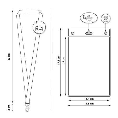 Porte badge tour de cou PVC format A6 - cordon noir attache fermoir - lot de 100 (dimensions)
