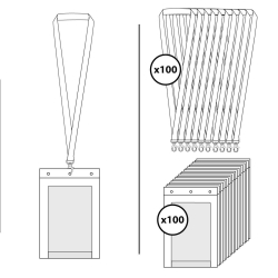 Porte badge tour de cou cartonné format A6 - cordon noir attache fermoir - lot de 100 (contenu)