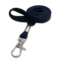 Cordon tour de cou 12 mm avec mousqueton fermoir - Bleu marine - miniature