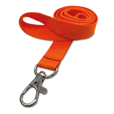 Cordon tramé PREMIUM 15 mm avec mousqueton fermoir - Orange tonique - miniature