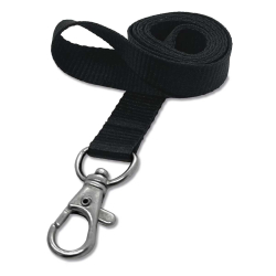 Cordon tramé PREMIUM 15 mm avec mousqueton fermoir - Noir