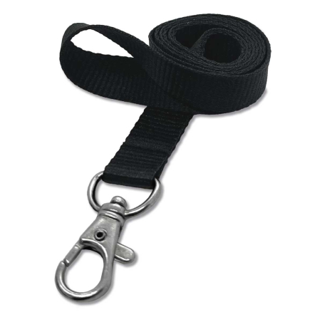 Cordon tramé PREMIUM 15 mm avec mousqueton fermoir - Noir