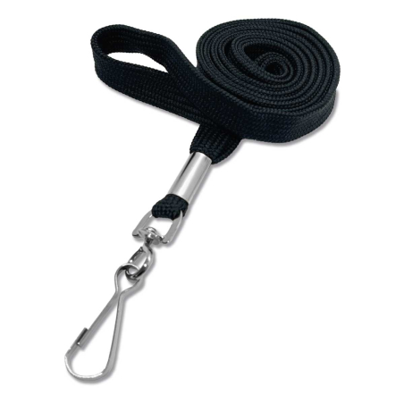 Cordon tour de cou 12 mm avec mousqueton simplex - Noir - miniature