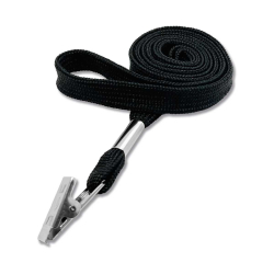 Cordon tour de cou 12 mm avec pince crocodile - Noir - miniature