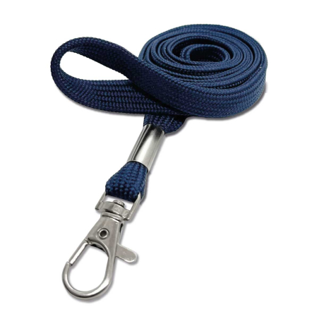 Cordon tour de cou 12 mm avec mousqueton fermoir - Bleu marine - miniature