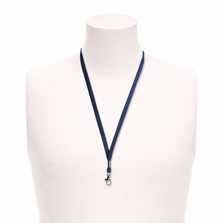 Cordon tour de cou 12 mm avec mousqueton fermoir - Bleu marine - buste