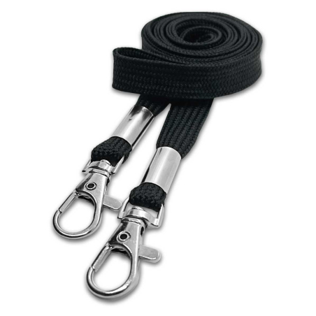 Cordon 12mm, 2 mousquetons fermoir - Noir,  2 x 43 cm + attache - miniature