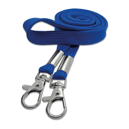 Cordon 12mm, 2 mousquetons fermoir - Bleu,  2 x 43 cm + attache - miniature