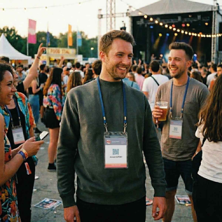 Cordon tour de cou 12mm -  attache deux mousquetons simplex noir (festival)