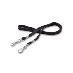 Cordon tour de cou 12mm -  attache deux mousquetons simplex noir (long)