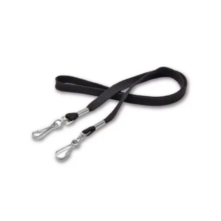 Cordon tour de cou 12mm -  attache deux mousquetons simplex noir (long)