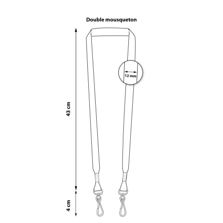 Cordon tour de cou 12mm -  attache deux mousquetons simplex noir (dimension)