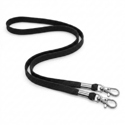Cordon 12mm, 2 mousquetons fermoir - Noir,  2 x 43 cm + attache - long