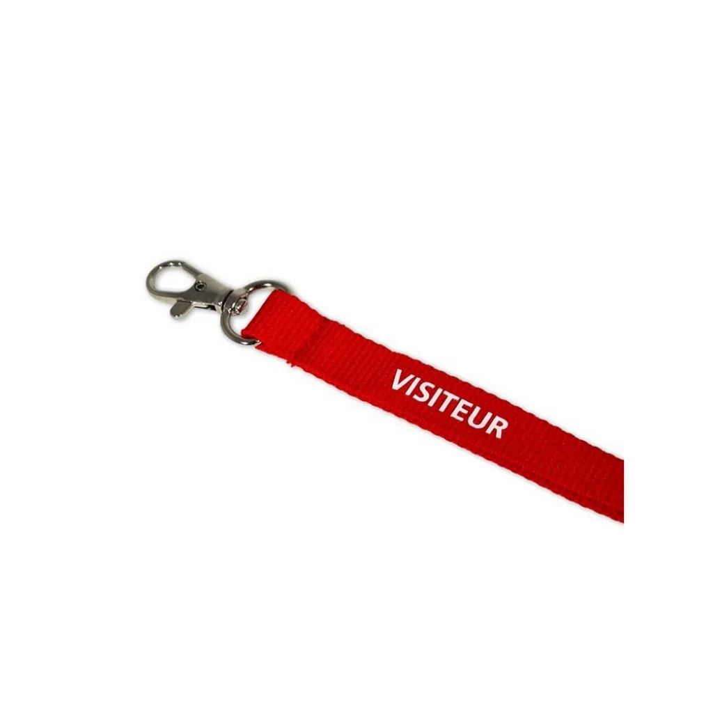CUP_VISTEUR_ROUGE - Cordon sécuritaire rouge imprimé VISITEUR avec mousqueton fermoir_03