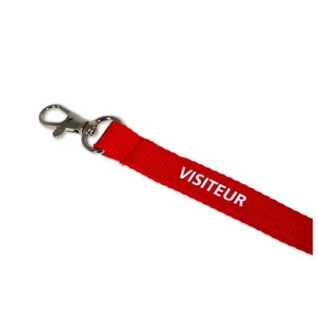 CUP_VISTEUR_ROUGE - Cordon sécuritaire rouge imprimé VISITEUR avec mousqueton fermoir_03